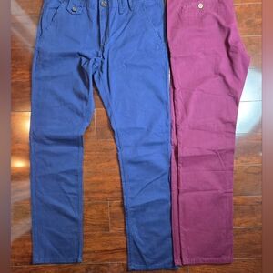 Men's Le Chateau Blue and Burgundy Pants Lot Of 2